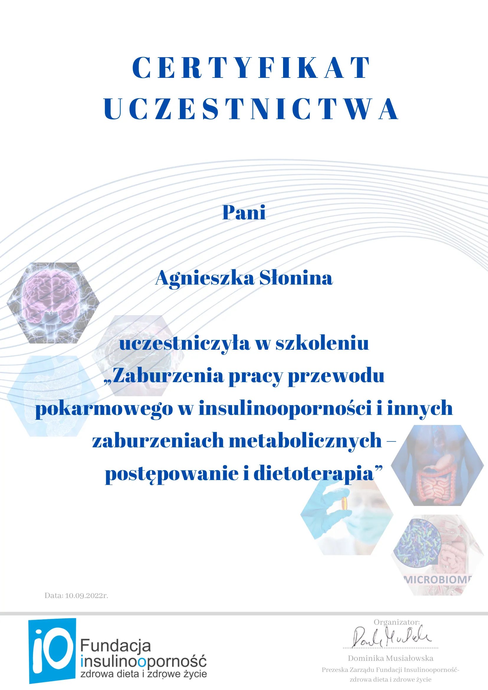 Certyfikat: Insulinooporność a przewód pokarmowy