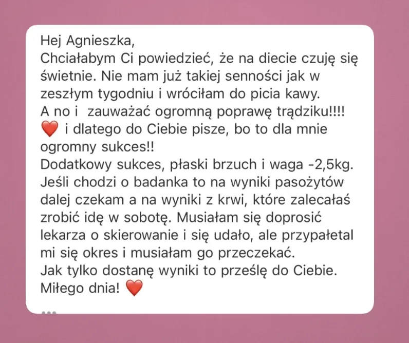 Opinia klientki 15: wiadomość lub efekt współpracy