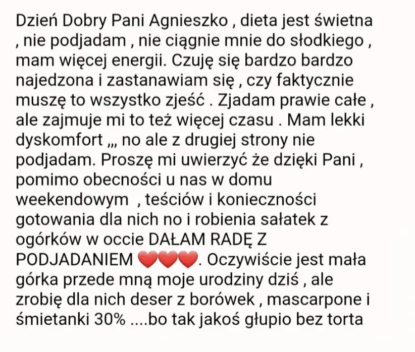 Opinia klientki 20: wiadomość lub efekt współpracy