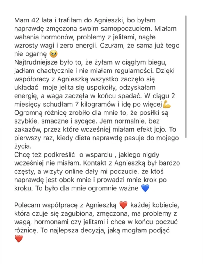 Opinia klientki 22: wiadomość lub efekt współpracy